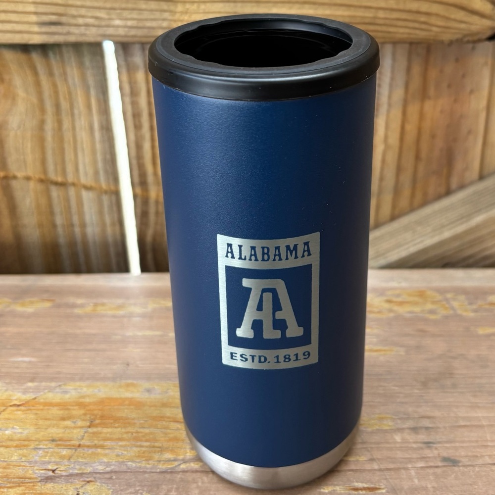 Alabama State Pride Blue & Silver Slim 12oz Can Holder